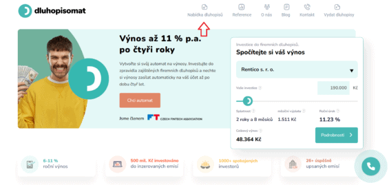 Na nabídku dluhopisů se dostanete skrze první políčko v horním menu