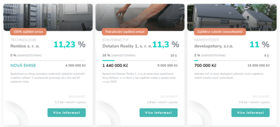 Jednotlivé emise dluhopisů, které si můžete objednat přes portál Dluhopisomat