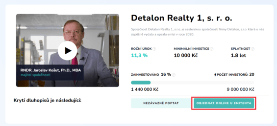 Klepněte na tlačítko "Objednat online u emitenta".