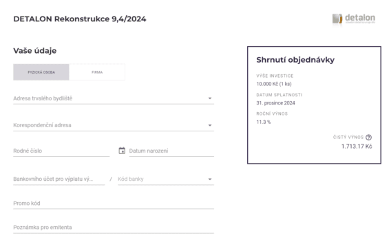 Dokončení objednávkového formuláře
