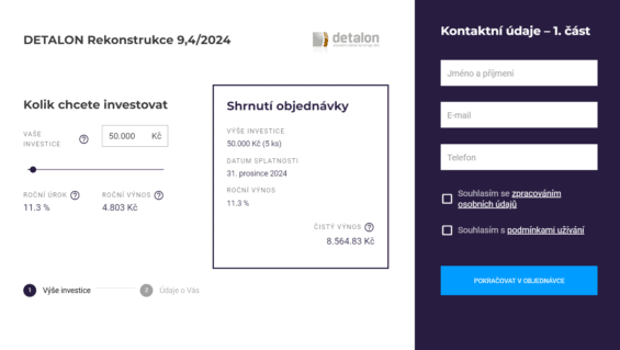 První část objednávkového formuláře