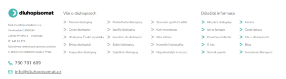 Zápatí stránky s odkazy a srovnávačem