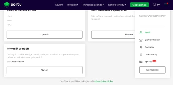 Kde najdete formulář W-8BEN na platformě Portu?