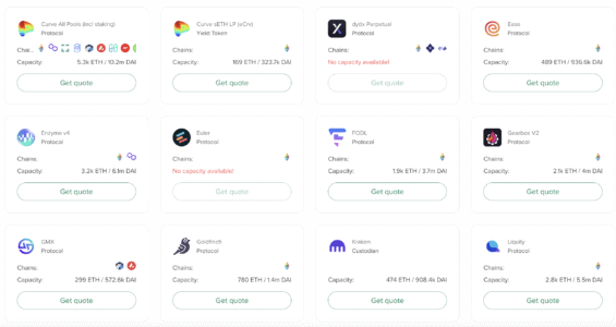 Projekty s dostupným pojištěním na Nexus Mutual