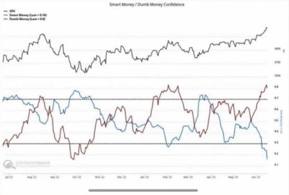 Ukazatel dumb money vs. smart money.