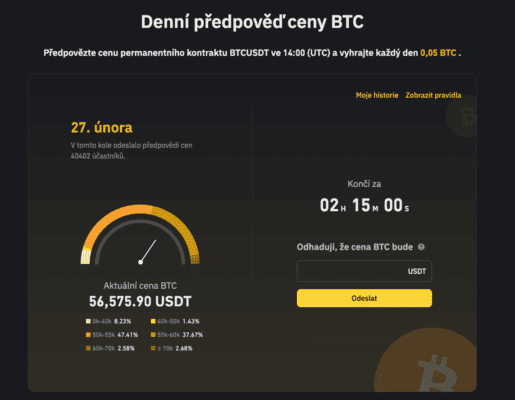 Formulář pro odelání tipu na hodnotu BTC