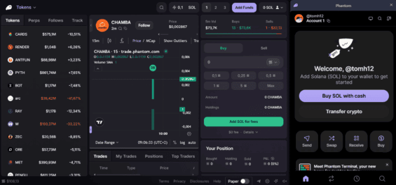 Ukázka Phantom Termiáalu od Phantom Wallet