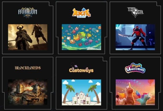 Výběr her dostupný z Yield Guild Games