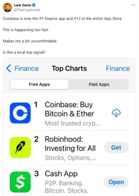 Umístění aplikace Coinbase v App Store