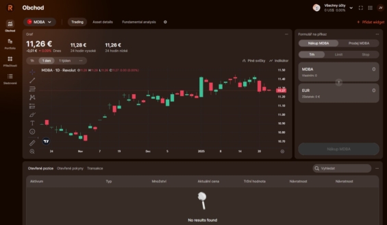 Revolut Invest webové prostředí