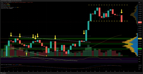 Bitcoin na týdenním grafu