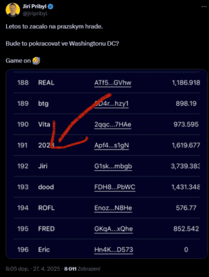 Tweet Jiřího Přibyla o vlastnění tokenů $TRUMP