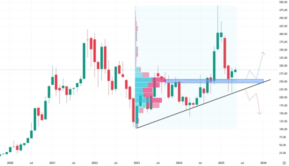 Měsíční akciový graf společnosti Tesla