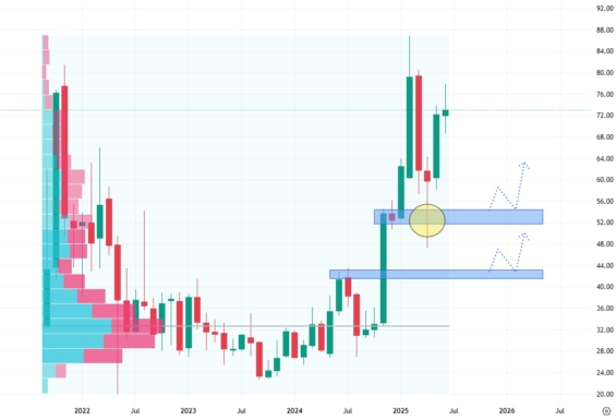 Měsíční akciový graf společnosti Dutch Bros