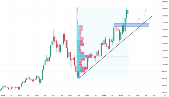 Měsíční akciový graf společnosti MercadoLibre