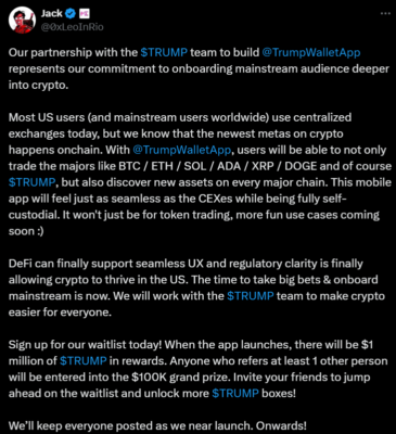 Tweet šéfa Magic Eden ohledně Trumpovy peněženky