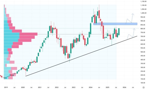 Měsíční akciový graf společnosti ASML