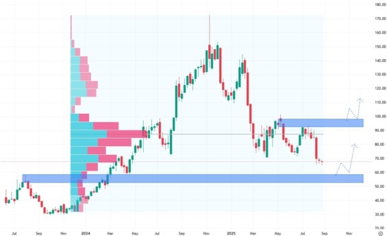 Měsíční akciový graf společnosti Cava Group