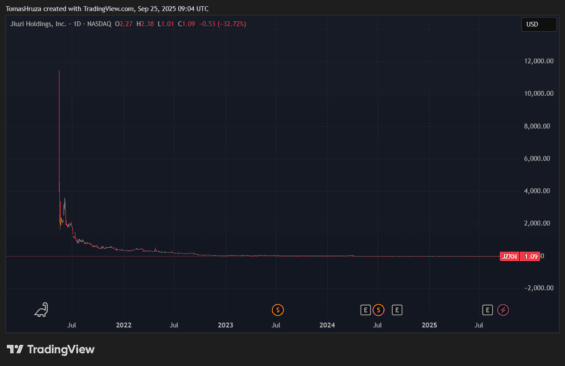 Dlouhodobý cenový vývoj akcií Jiuzi Holdings