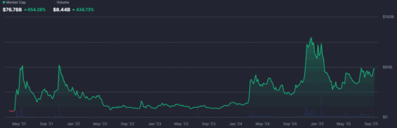 Vývoj tržní kapitalizace trhu s meme coiny