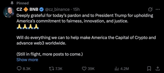 Vyjádření Changpeng Zhaa na platformě X