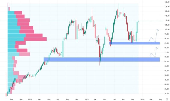 Týdenní akciový graf společnosti SharkNinja