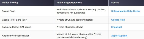 Srovnání Solana Saga s konkurencí