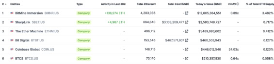 Korporátní společnosti, které drží Ethereum