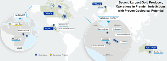 Lokace dolů Agnico Eagle Mines