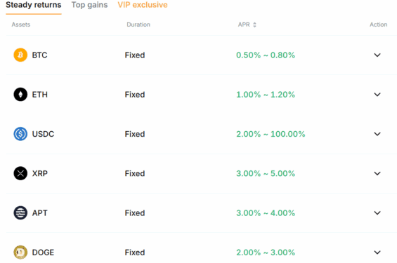 Základní nabídka Bybit EU v rámci earn