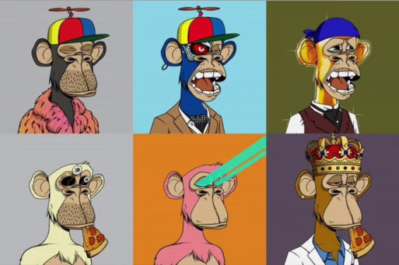 Několik NFT z kolekce Bored Ape Yacht Club.