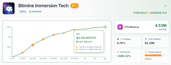Rezervy Etheru společnosti Bitmine Immersion Technologies