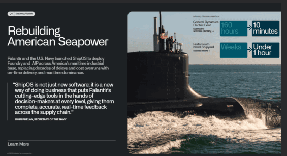 Platforma ShipOS z dílny Palantiru pro americké námořnictvo.