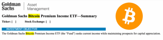 Prospekt Goldman Sachs na nový produkt navázaný na Bitcoin.