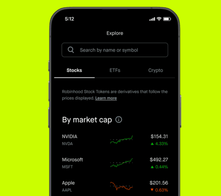 Tokenizované akcie k obchodování na platformě Robinhood.
