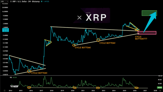 2týdenní graf XRP a analýza TradingView/JD.