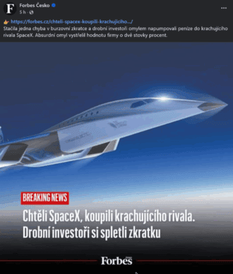 Příspěvek na sociálních sítích Forbes
