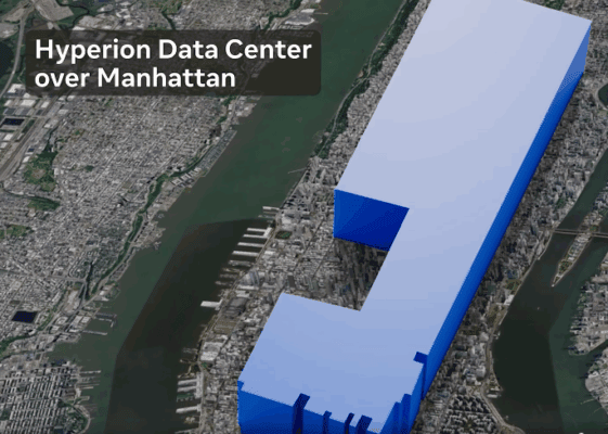 Jak obrovské bude datacentrum Hyperion – srovnání se čtvrtí Manhattan.
