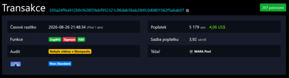 Podrobnosti kvantově odolné transakce.