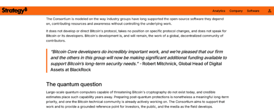 Popis některých činností iniciativy Bitcoin Security Consortium, jako je podpora ekosystému a příprava na kvantové počítače.